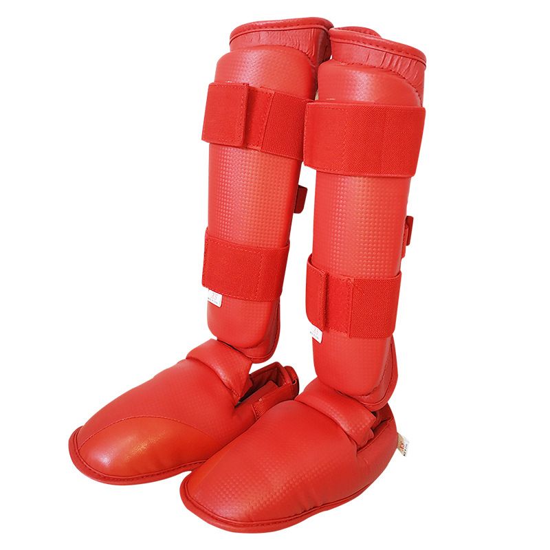 1 Pair Factory Price Karate Protector One-piece Knee Guard Leg Guard Feet Guard Customized-Red