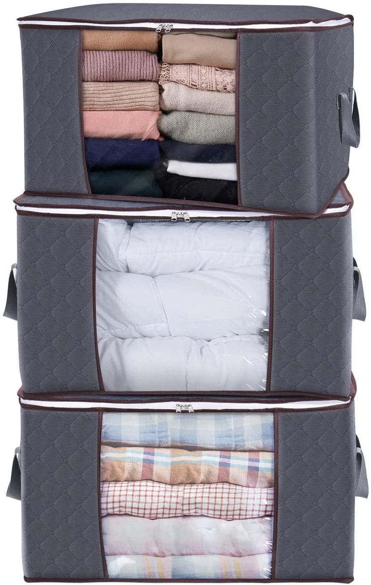 3Pcs Large Capacity Clothes Storage Bag Foldable With Zipper