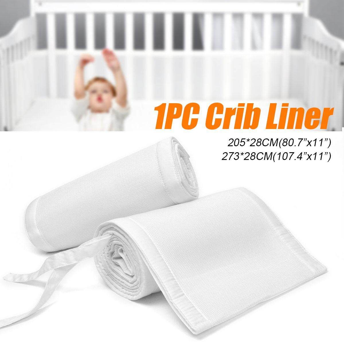 Toddler Baby Crib Liner Breathable Mesh Anti-Collision Bed Bumper Protector White (205*28cm / 273*28cm) Light Grey