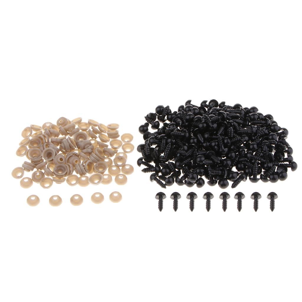 200pcs 8mm Black Plastic Safety Doll Toy Round Eyes For  DIY Dolls