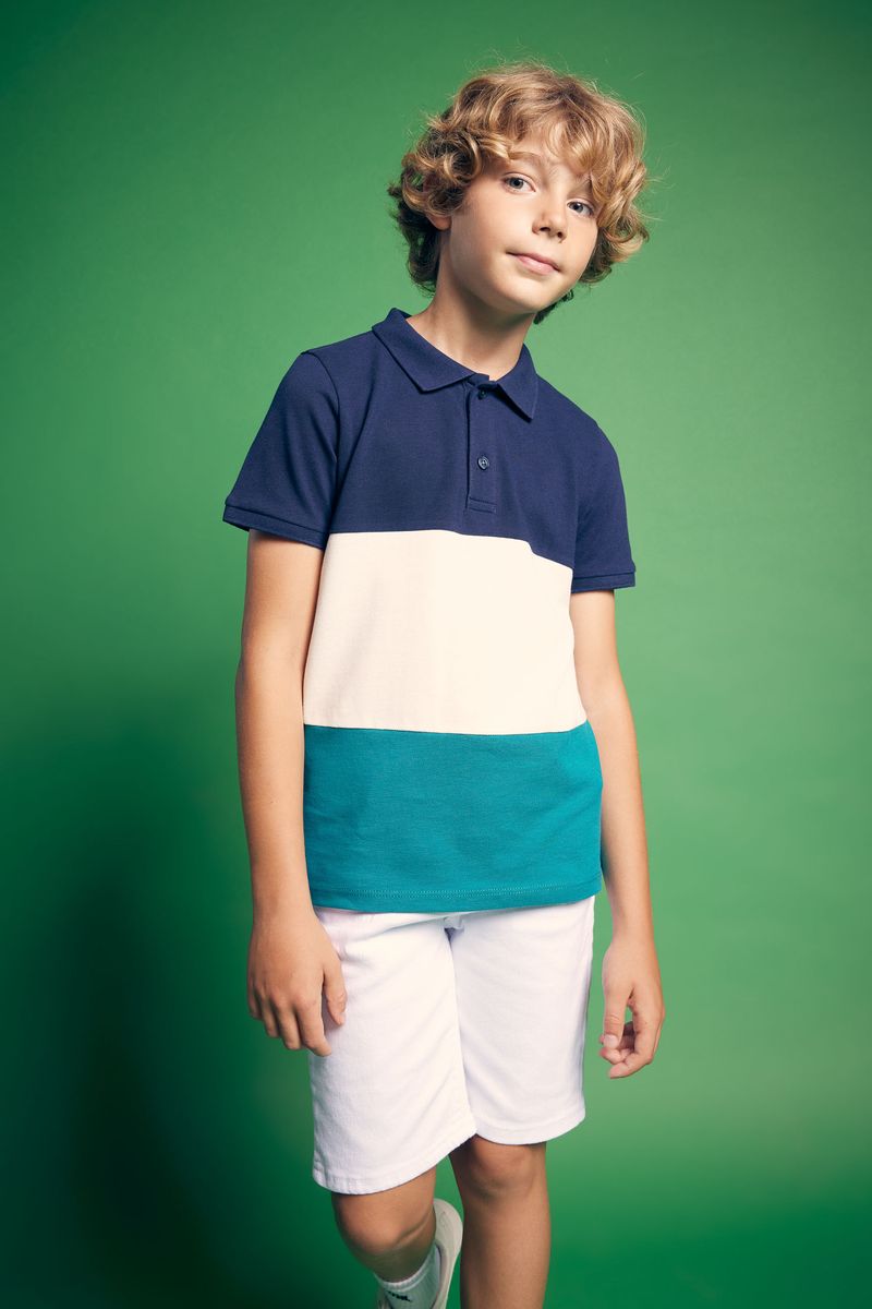 Boy Casual Regular Fit Knitted Short Sleeve Polo T-Shirt - Navy