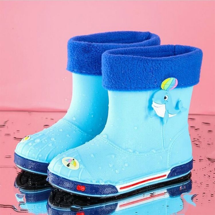 Children Non-Slip Plus Velvet Warm Cartoon Short Rain Boots, Size:Inner Length 20cm, Style:Without Cotton Cover(Sky Blue)