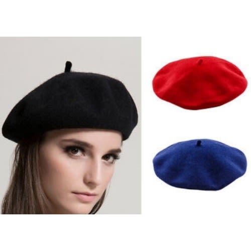 Set Of 3 Large Berets  - Black - Blue And Red