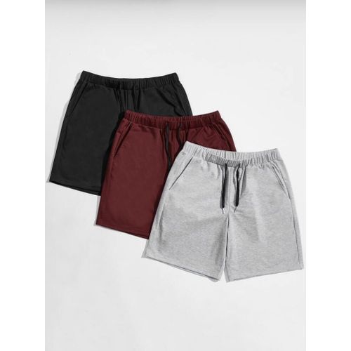 3 PLAIN COMFY SHORTS - Black Wine Grey