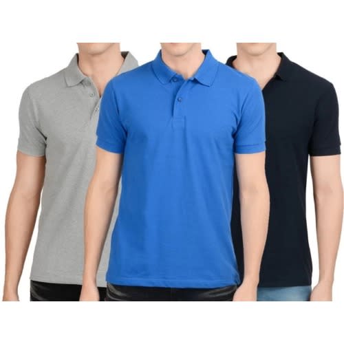 Set Of 3 Short Sleeves Polo Shirts  - Grey - Blue And Black