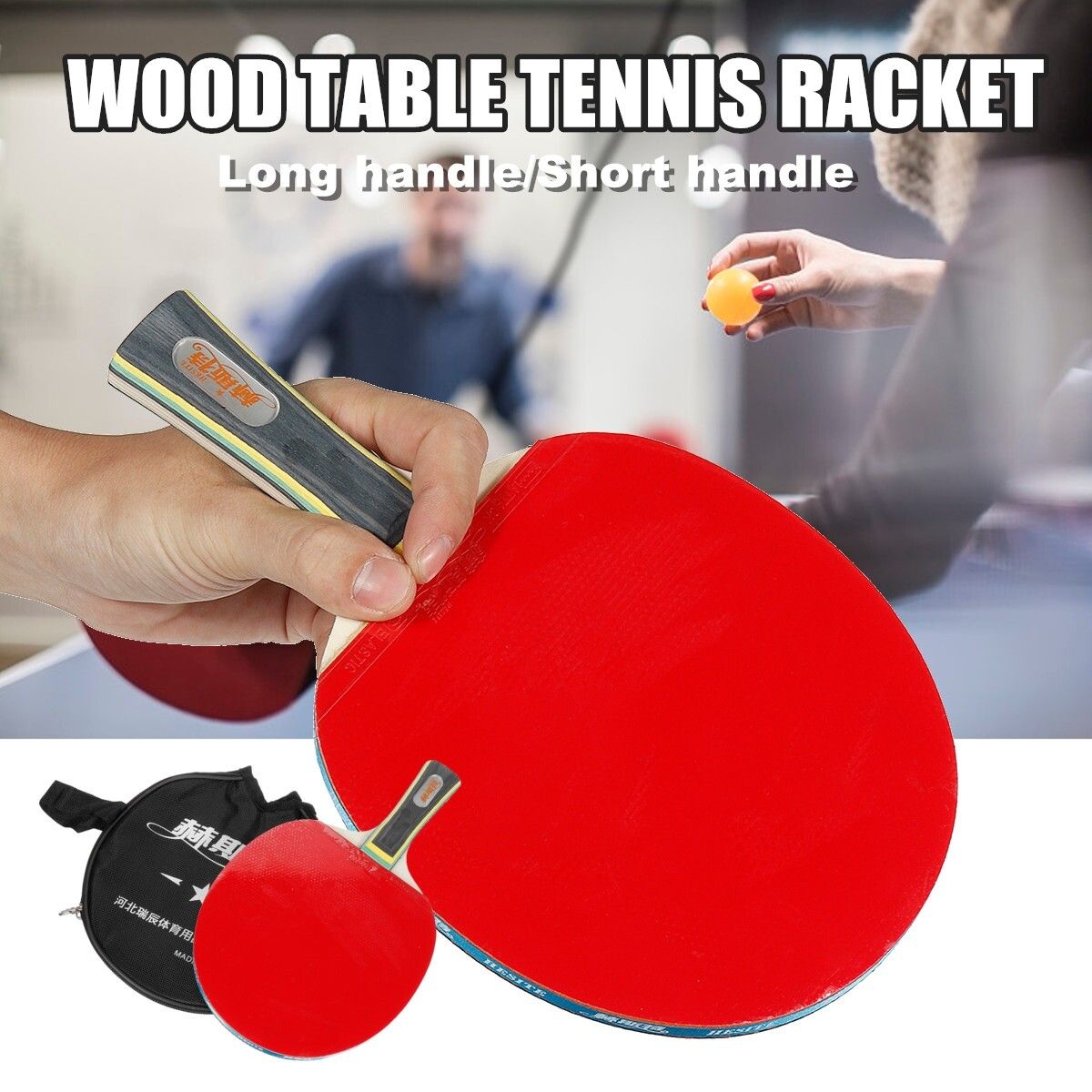 1x Single Wood Rubber Professional Table Tennis Racket Paddle Bat With Cover Bag Red