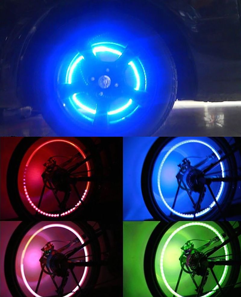 (Blue)2pcs Car Auto Wheel Tire Tyre Air Valve Stem LED Light Cap Cover Accessories Top Decorative Lamp Car Lights For Car Motorcycle