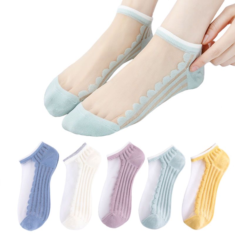 5 Pairs Summer Ultrathin Women Socks Transparent Striped Ankle Socks