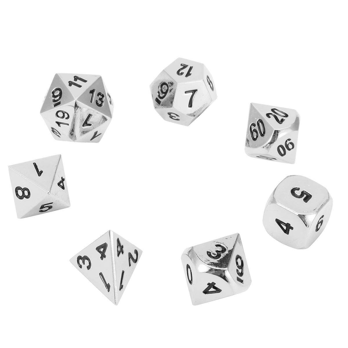 7Pcs Polyhedral Metal Dice Set Playing Game Poker Card Dungeons And Dragons Party Silver (silver)