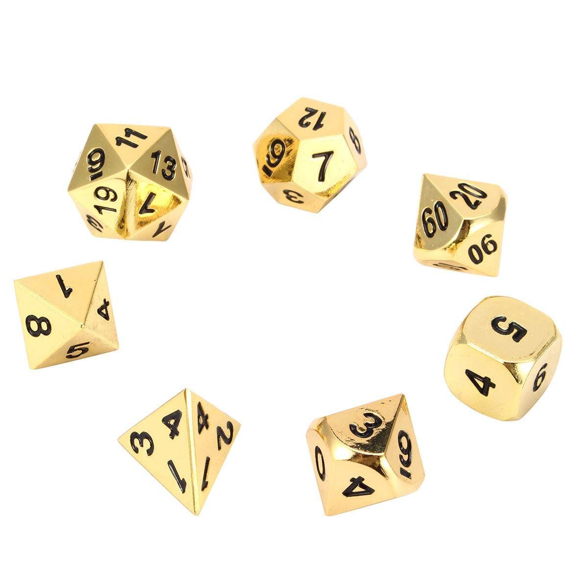 7Pcs Polyhedral Metal Dice Set Playing Game Poker Card Dungeons And Dragons Party Gold