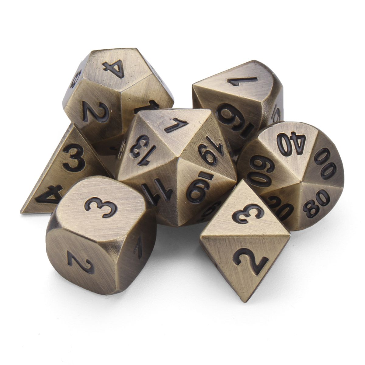 Embossed Antique Metal Polyhedral Dice Role Playing Game Party W/ Bag Ancient Bronze