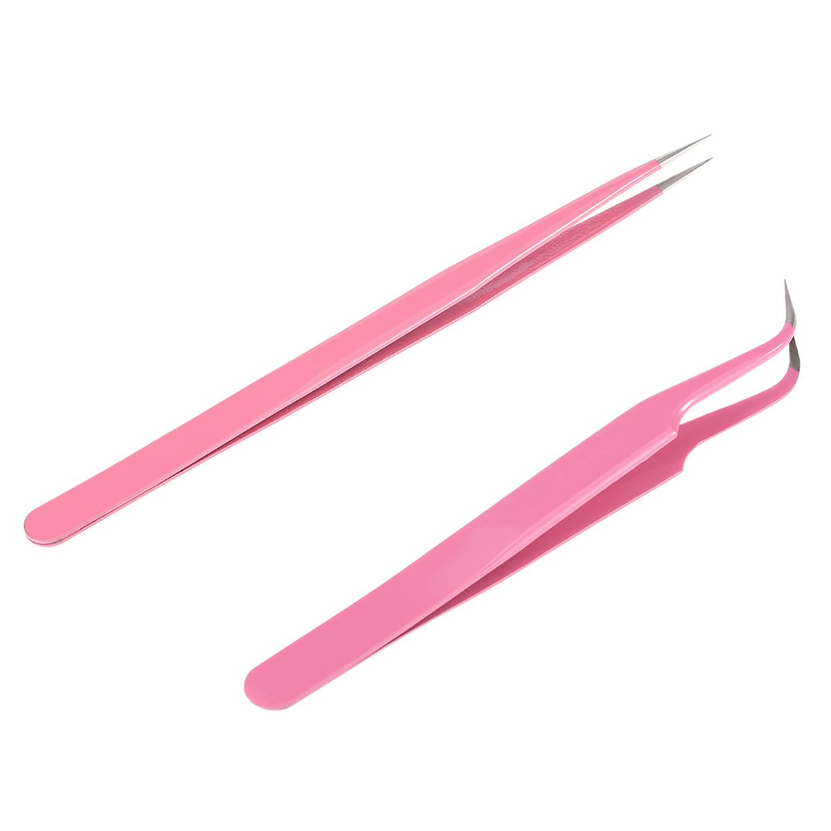 2Pcs/set Stainless Steel Pink Straight/Curved Nail Tweezers Nippers Tools