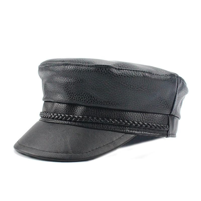 PU  Hats Faux Leather Casual Thermal Men  Hat Short Brim Cadet Adult Cap Women Bone Female Berets Gorras