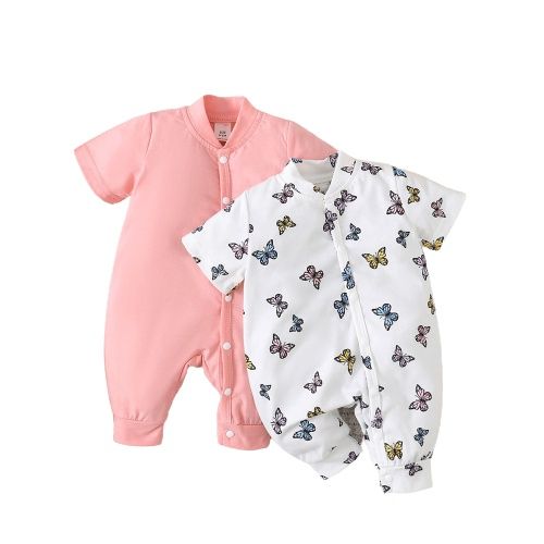 Newborn Baby Boy 2PCS Rompers Solid Pink+ Butterfly