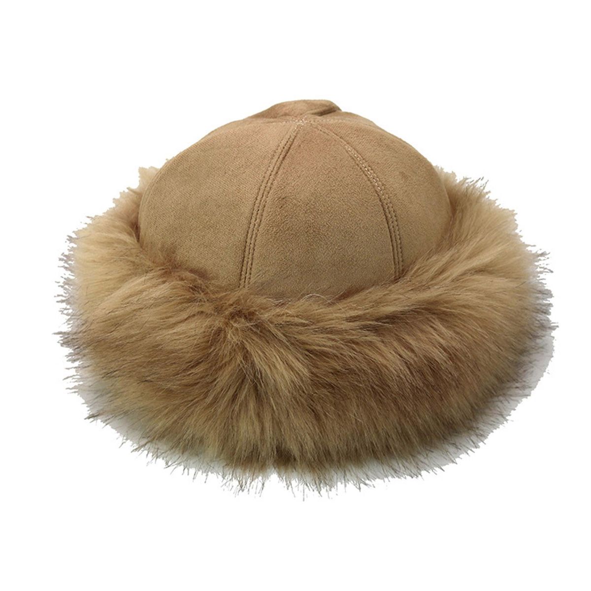 Women Hat Thicken Fluffy Faux Fur Pure Color Coldproof-Camel