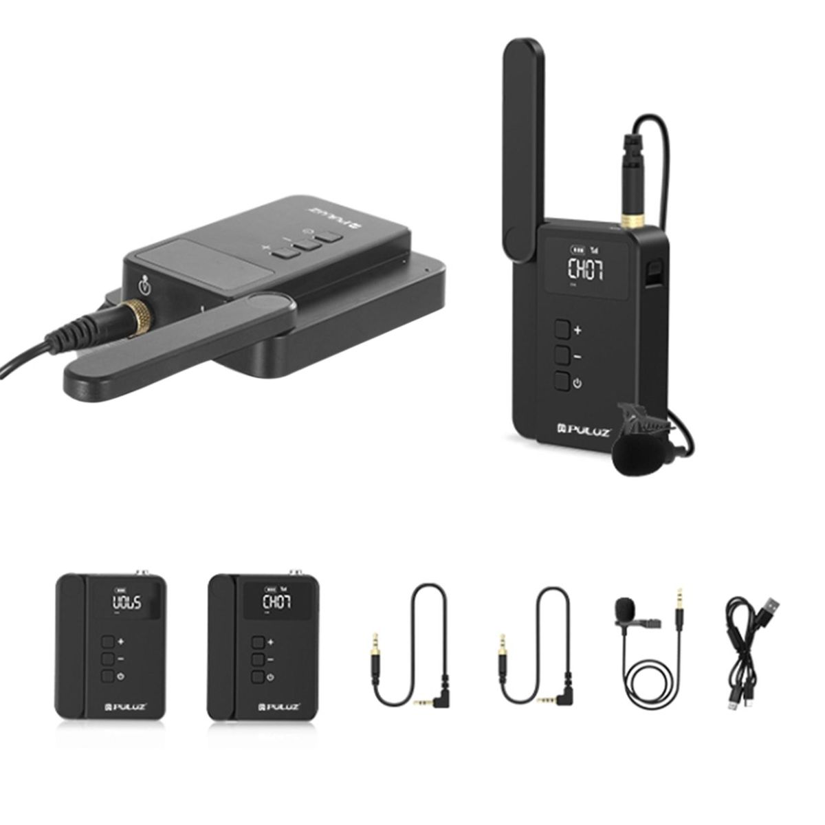 PULUZ Dual-Channel Wireless Microphone System with Transmitter and Receiver for DSLR Cameras and Video Cameras Black)