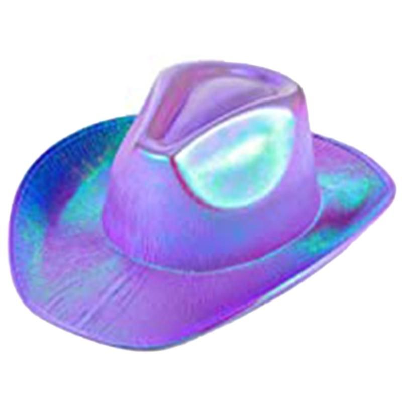 Space Cowboy Hat for Girls Iridescent Surface Holographic Rave Cowgirl Hat Cute Birthday Party Hat Costume Accessories