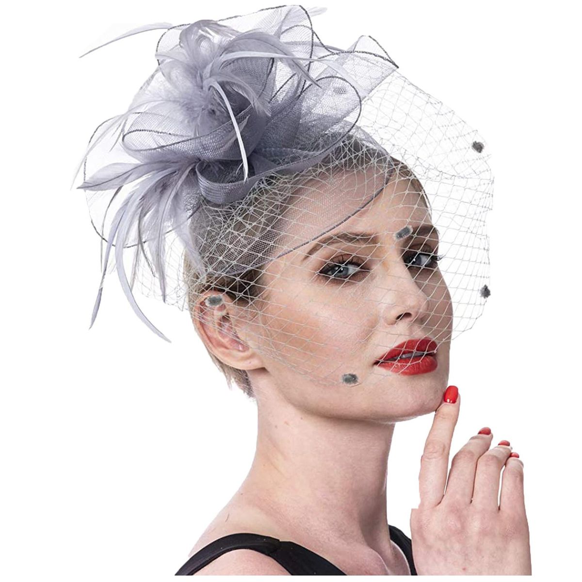 Gray Wedding Church Kentucky Women Girls Mesh Fascinators Hat tail Party Headband Headpiece Wedding Hat Feather Hat Mesh