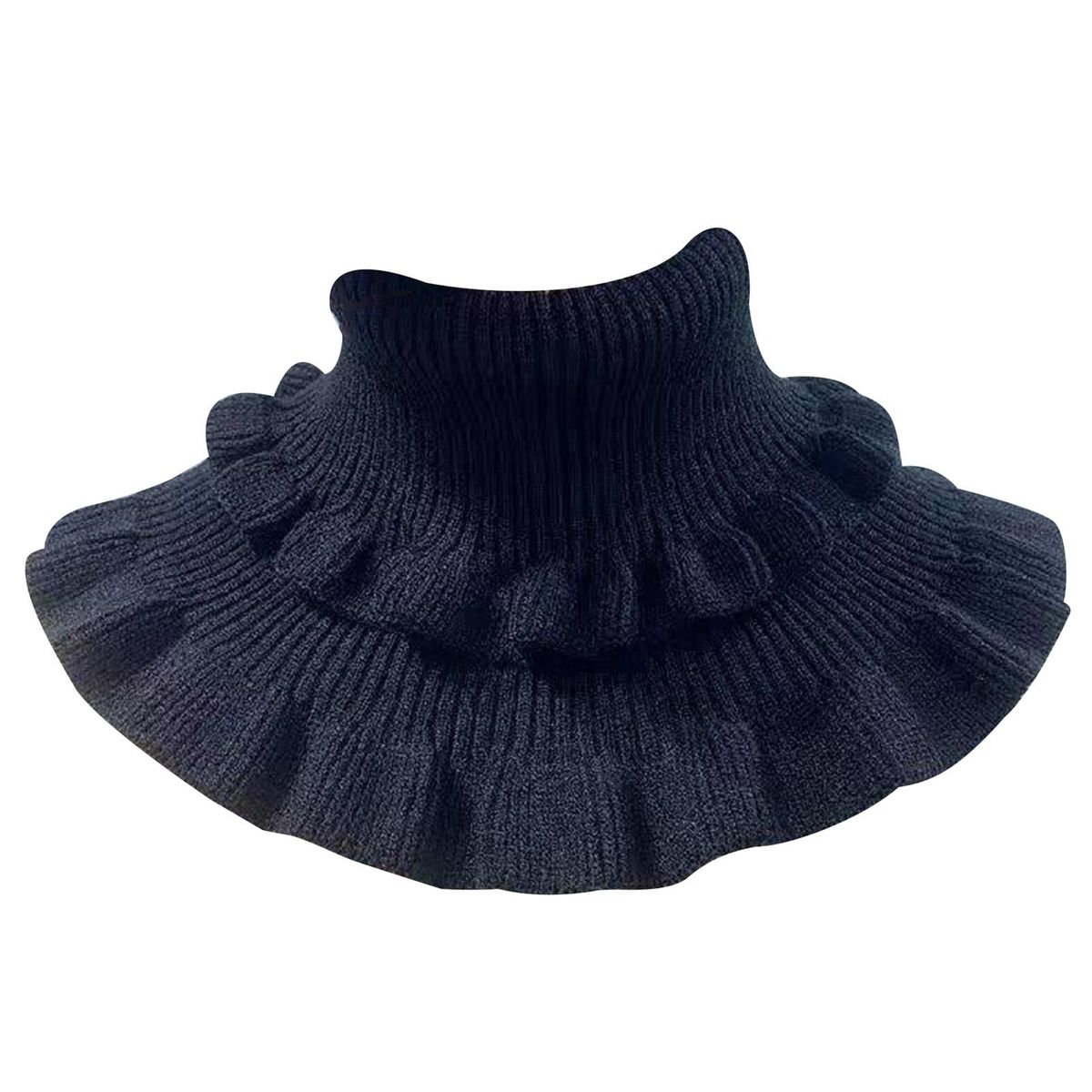 Autumn Winter Women Fake Collar Ruffles Turtleneck-Black