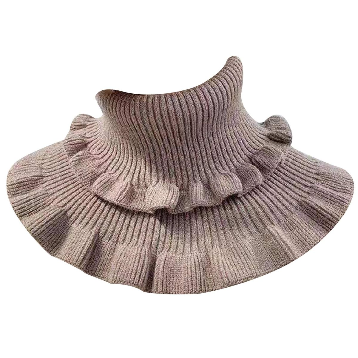 Autumn Winter Women Fake Collar Ruffles Turtleneck-Khaki