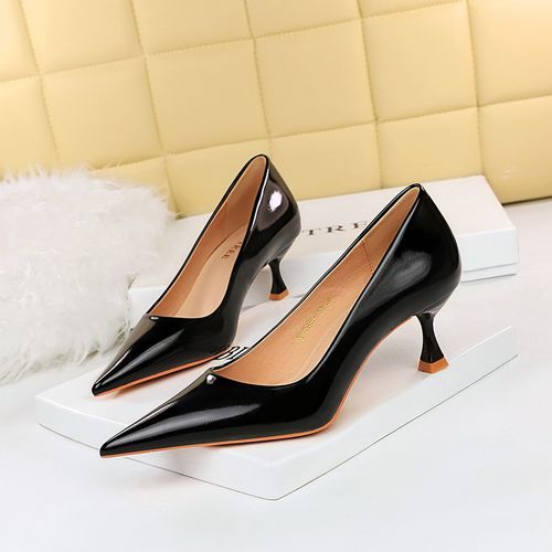Low Heels Ladies Pumps Shiny Patent Leather Women Shoes Black