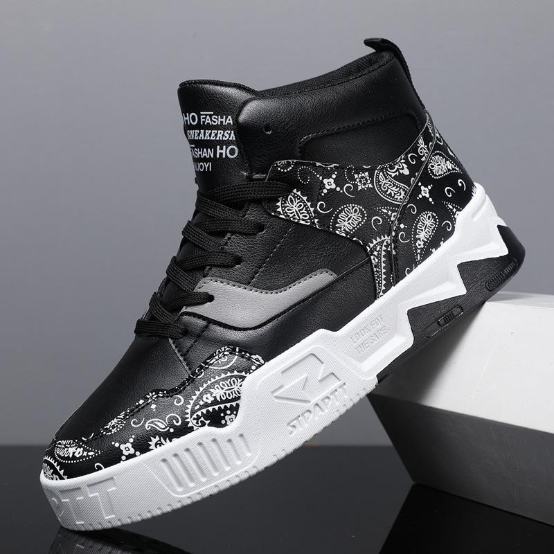 Men's skate shoes high top height increasing shoes Black