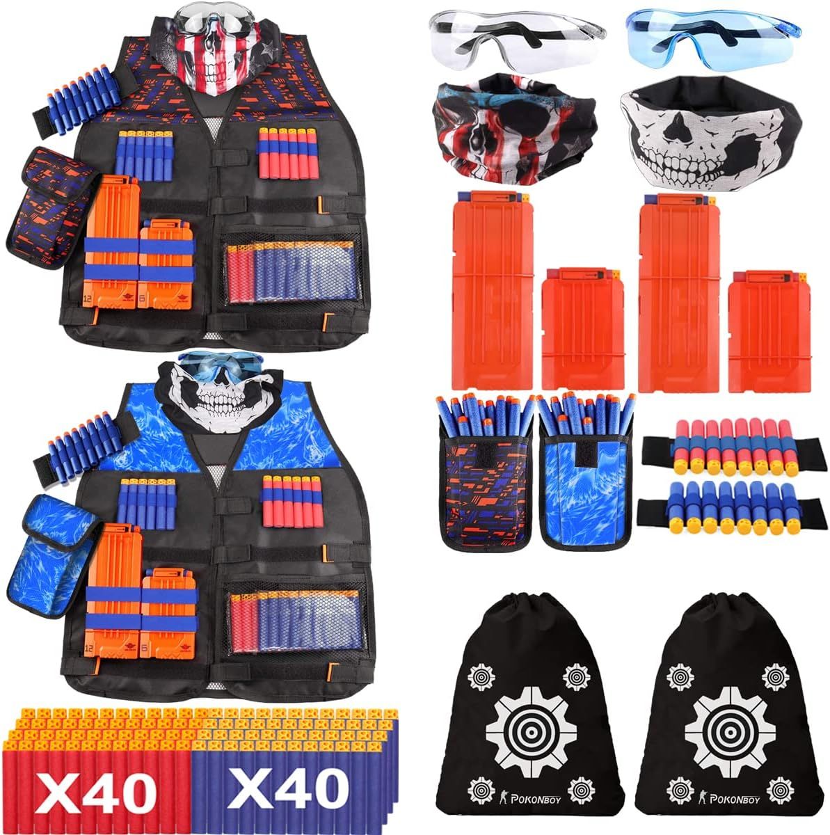 2 Sets Tactical Dress Vest Kit For Nerf Guns N-Strike Elite Series With 80 Bullets Refill Darts