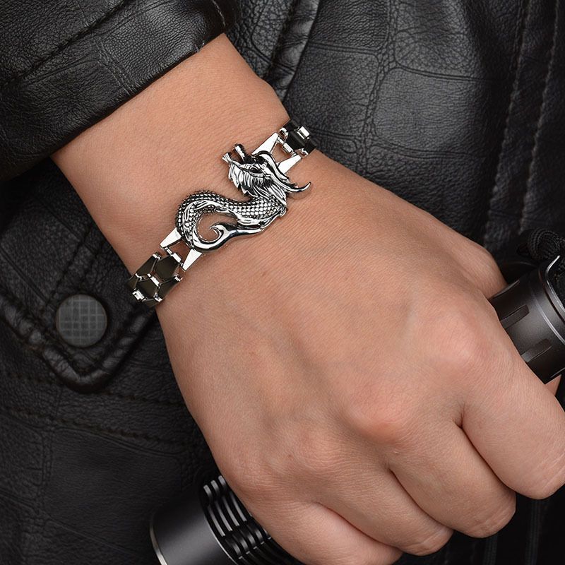 Mens Hip Hop Bracelet Steel Dragon Link Chain Jewelry