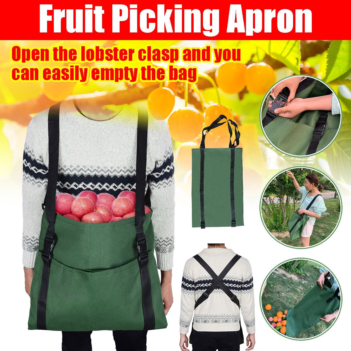 Fruit Picking Apron, Canvas Garden Fruit Picking Bag, Harvest Garden Apron With A Cross Strap To Release Your Hands, Vegetable Garden Picking Apron Can Load-Bearing 10KG Fruit