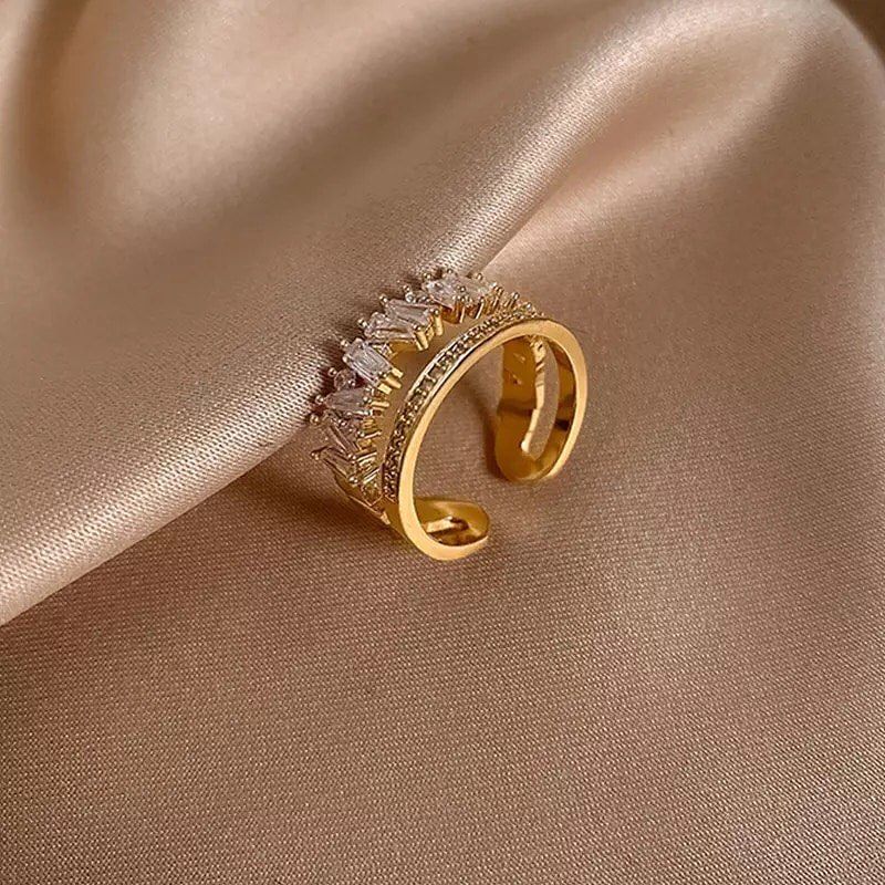 Adjustable Gold Zirconia Ring With Stones