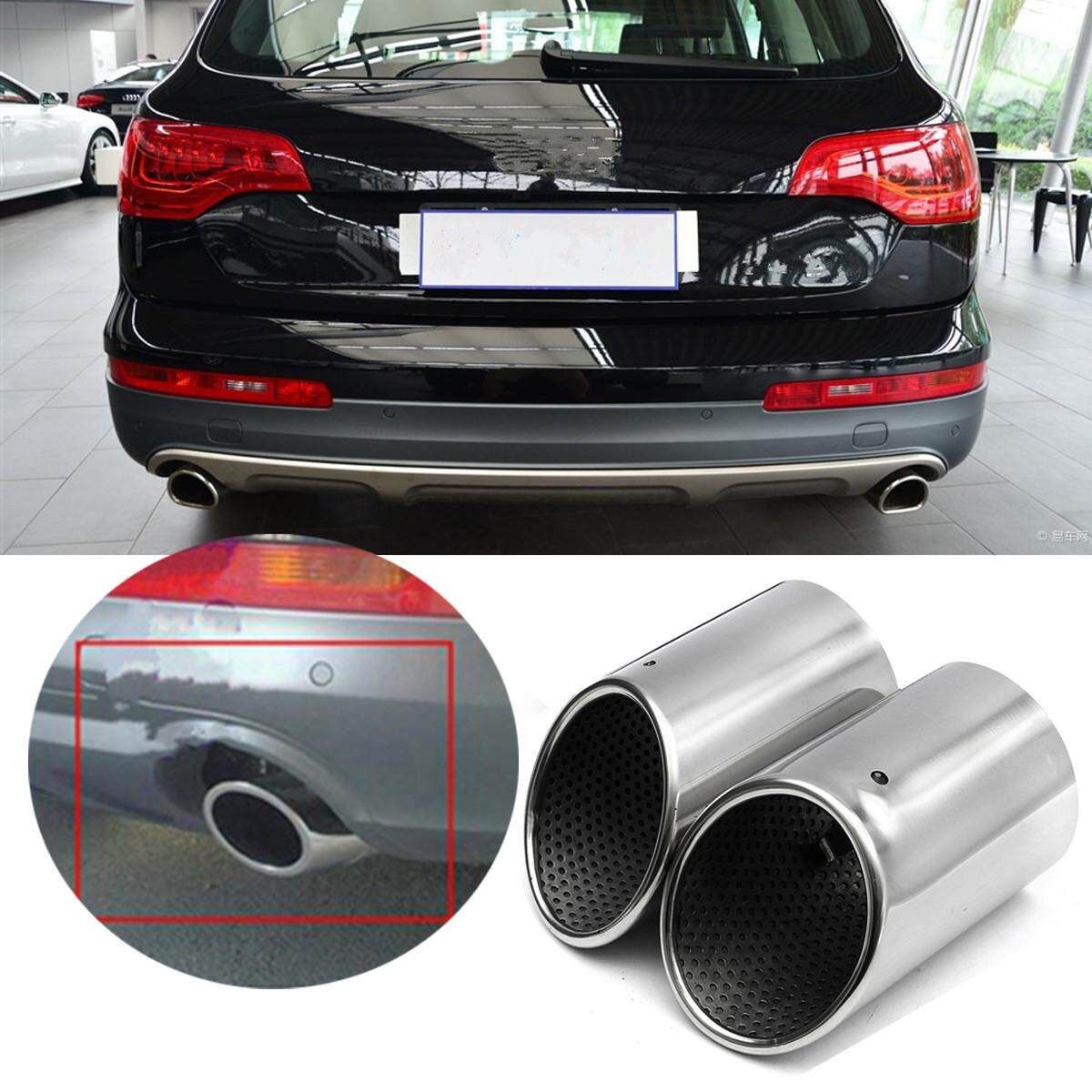 2PCS Car Sliver Chrome Rear Exhaust Mufflfer Tail Tip Pipes 304 For AUDI Q7 3.0
