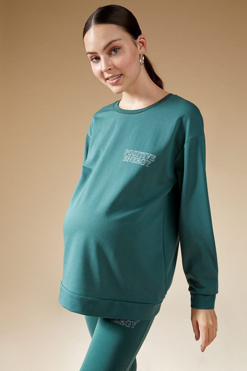Woman - Regular Fit Maternity Wear Knitted Tops Long Sleeve - Green
