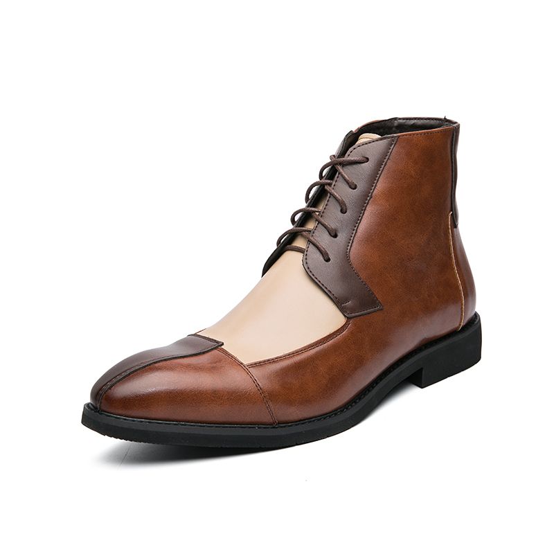 Mens Leather Boots Formal Business Shoes Soft Chelsea Brown
