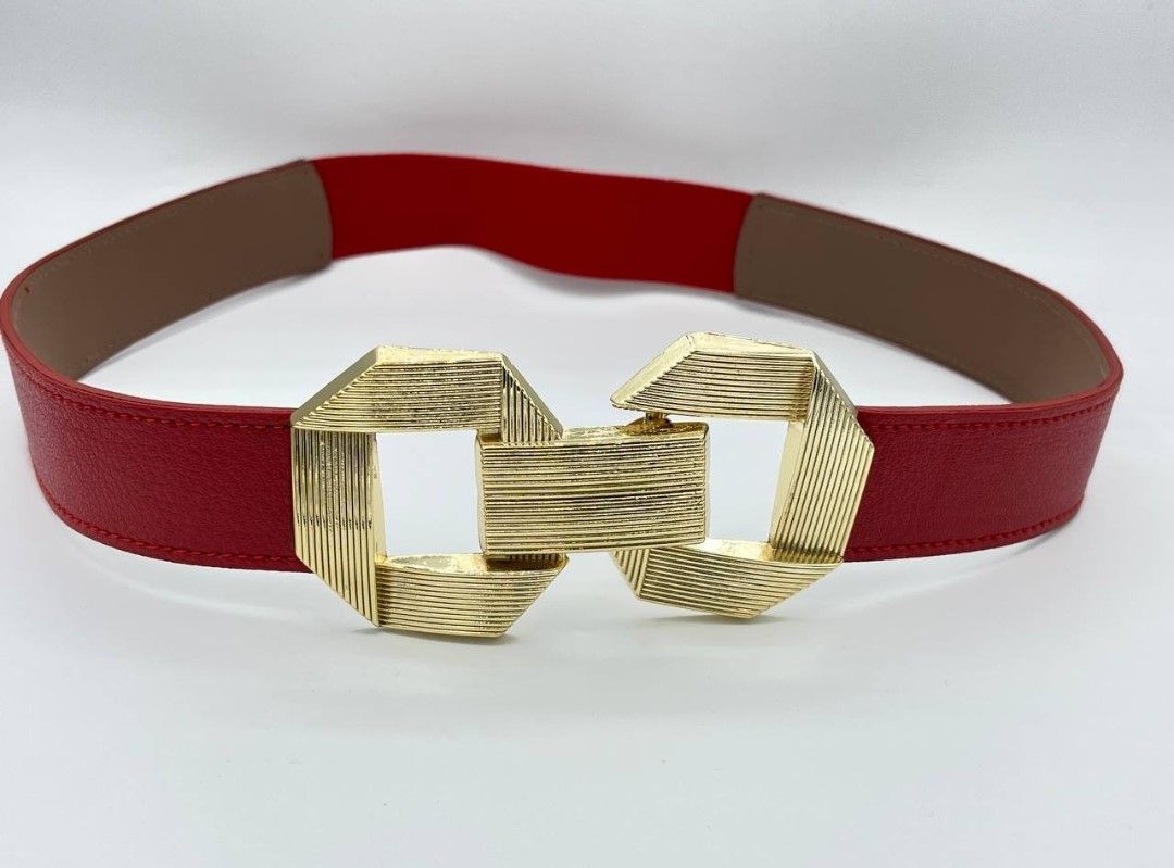Turkey Women Red Leather With Metal Design Buckle Belt