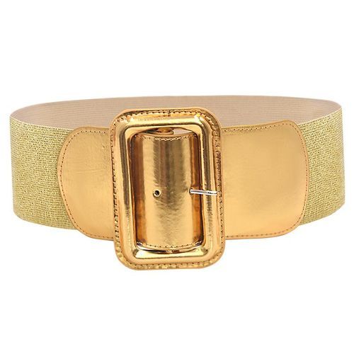 Women Faux Leather Wide Stretch Elastic Buckle Cinch Waist Wide Belt Ladies