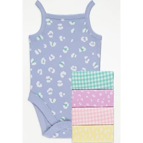5 Pack Assorted Pastel Gingham Print Bodysuits