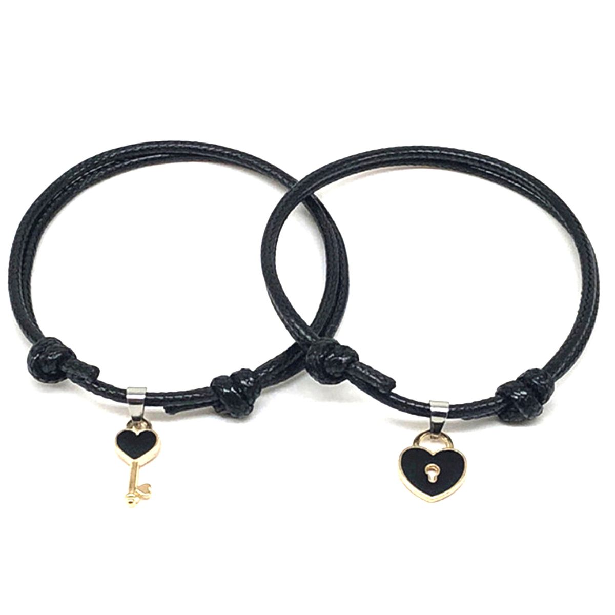 1 Pair Couple Bracelet Chic Adjustable Resin Key Heart-Black