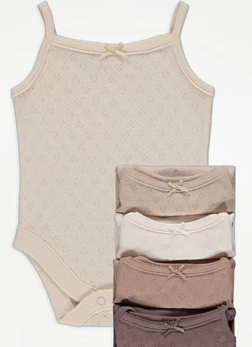 5 Pack Brown Pointelle Sleeveless Bodysuits