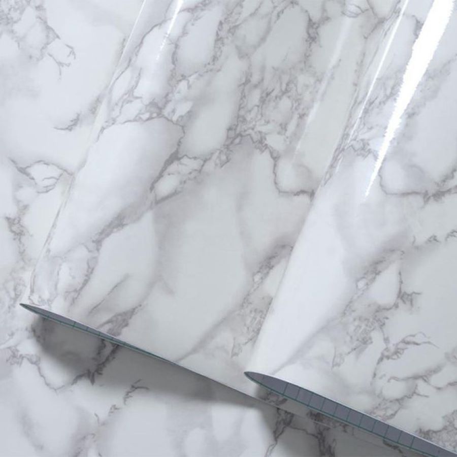 Marble Wall Paper Home Room Decal Decoration-White