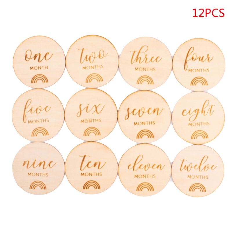 12 Pcs Baby Milestone Cards Wooden Commemorate Baby Birth