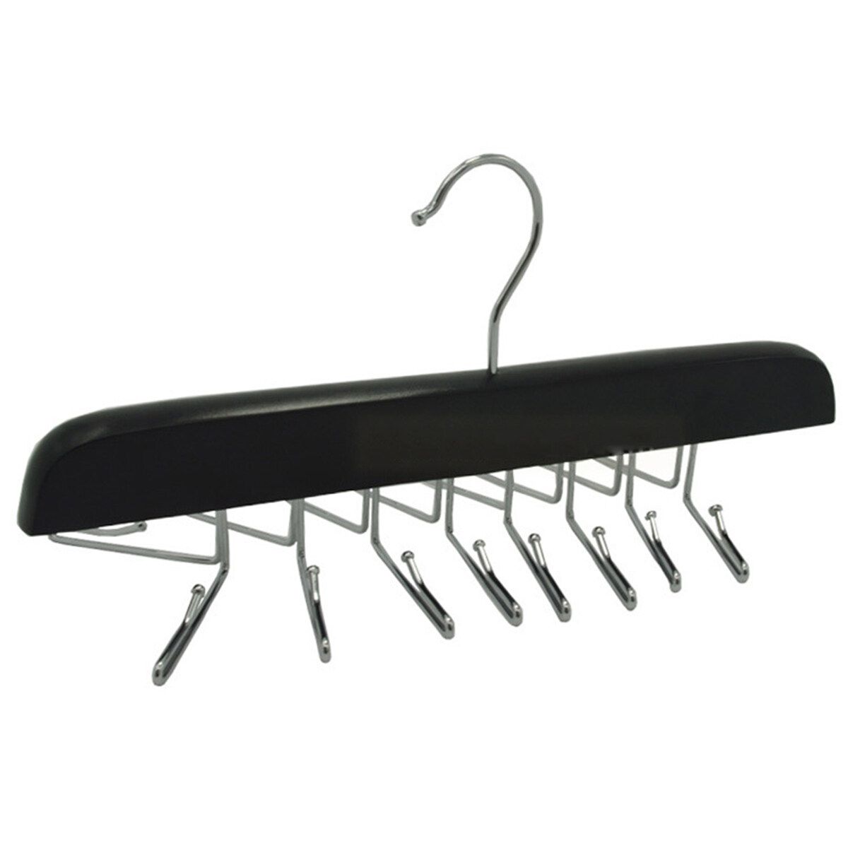 Clothes Hangers Organizer Space Saving Closet Convenient Hanger Rack Multi-purpose Can Hold Ties/belts/scarves/bags With 16 Hooks --Black / Wooden Black