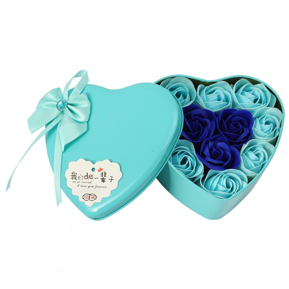 11Pcs/Box Soap Flower Heart Shape-Blue