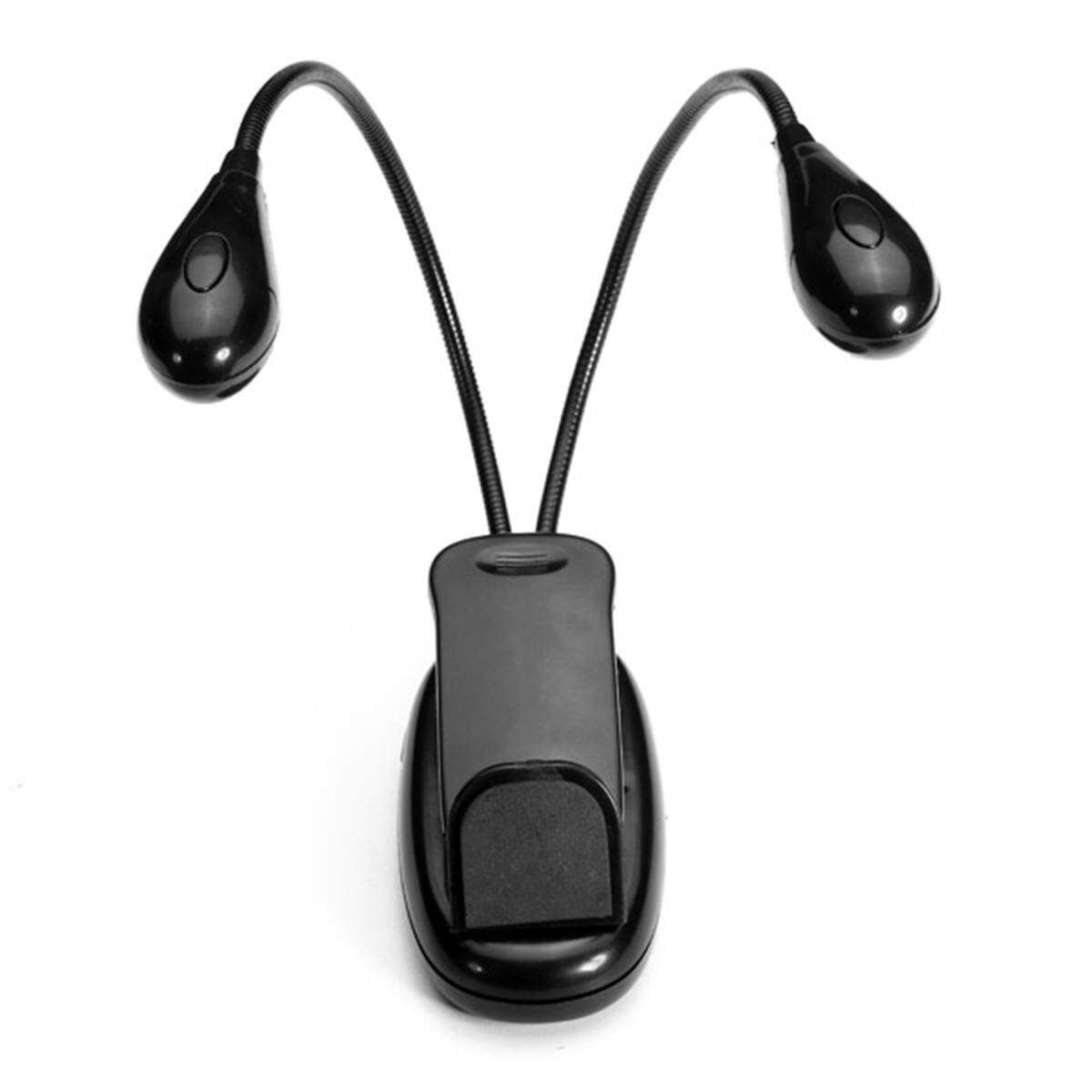 2 Dual Flexible Arm Clip-on 4 LED Lamp For Piano Music Stand Book Reading Light
