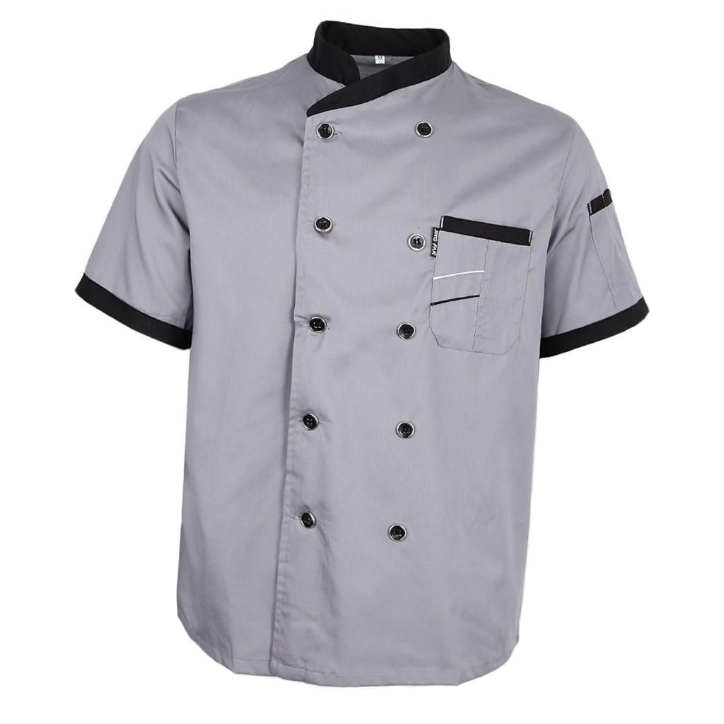 Chef Jacket Uniform Short Sleeve Hotel Kitchen Apparel Cook Gray 2XL