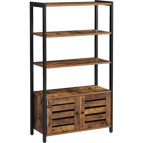 BOOKSHELF STORAGE CABINET WITH 3 SHELVES AND 2 DOORS