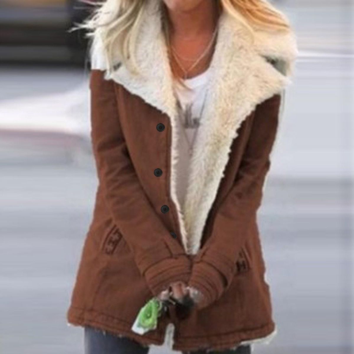 Women Plus Size Winter Warm Composite PlushButton Lapels Jacket Outwea