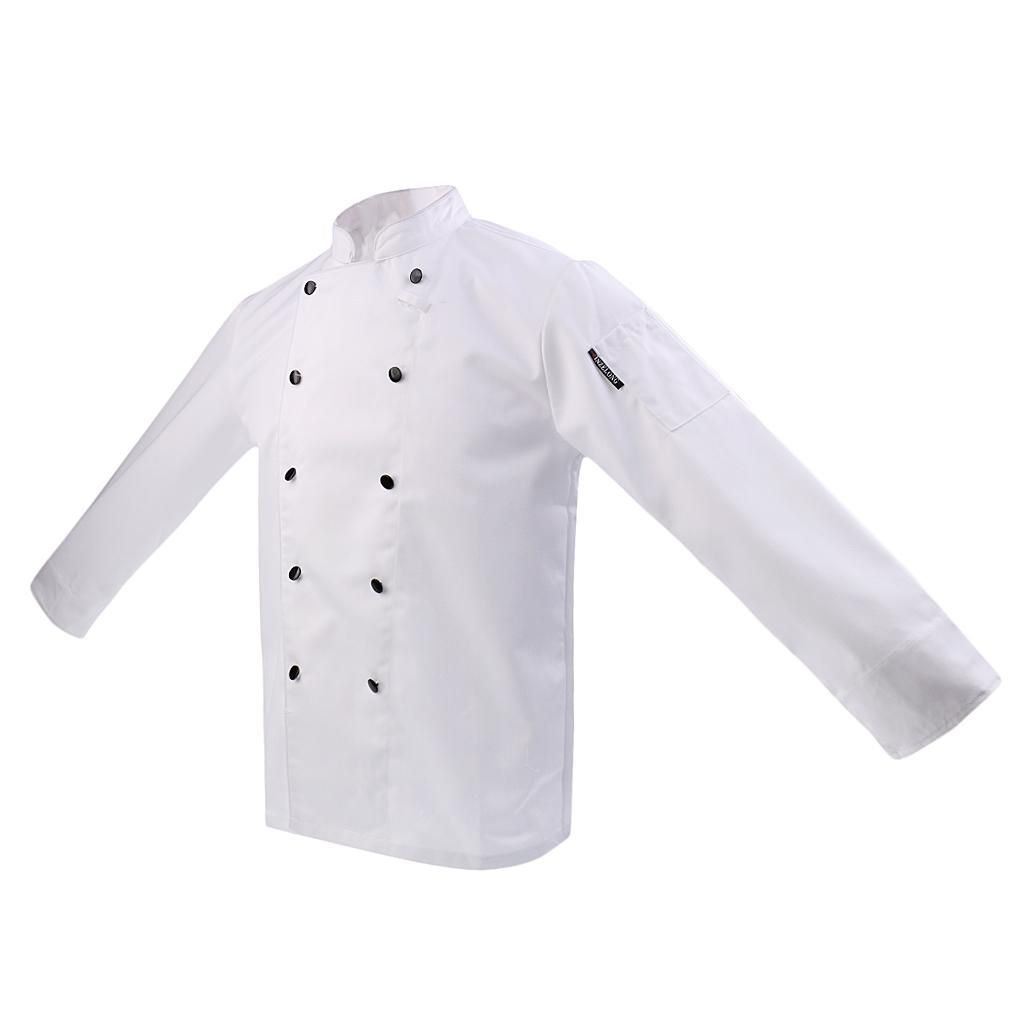 Men Women Short Long Sleeve Chef Coat Cooker Uniform Tops With M White