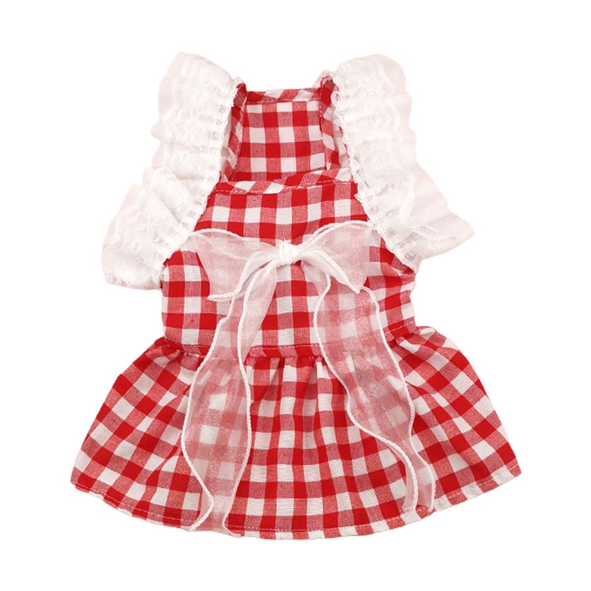 Pet Princess Dress Pet Cat Dog Bowknot Plaid Dress Red