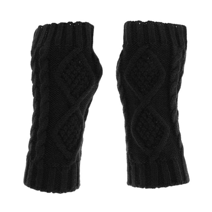 Knitted Half Finger  Crochet Fingerless  Hand Warmer Black