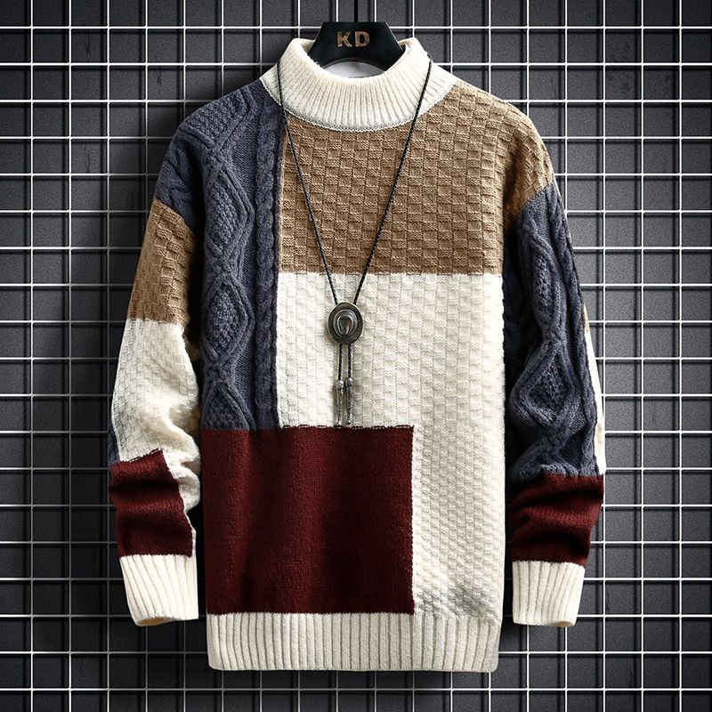 Autumn And Winter  Sweater Warm Fashion Stitching Color-White